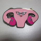 Pink uterus and ovaries pin